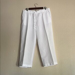 Merona White Linen Blend Drawstring Crop Pant, Size Large